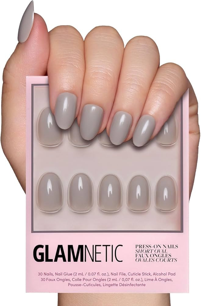 Glamnetic Press On Nails - Pure Gray | Opaque Light Gray Short Oval Fake Nails, Salon Quality | 1... | Amazon (US)