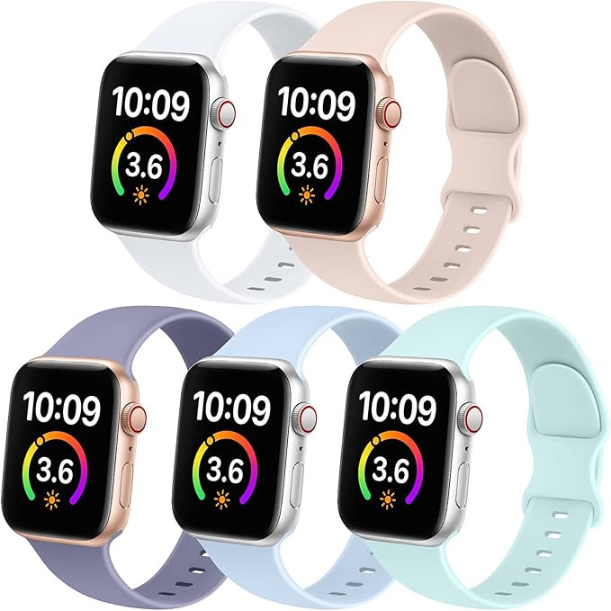 5 Pack Bands Compatible with Apple Watch Band 38mm 40mm 41mm 42mm 44mm 45mm Women Men, Soft Silic... | Amazon (US)