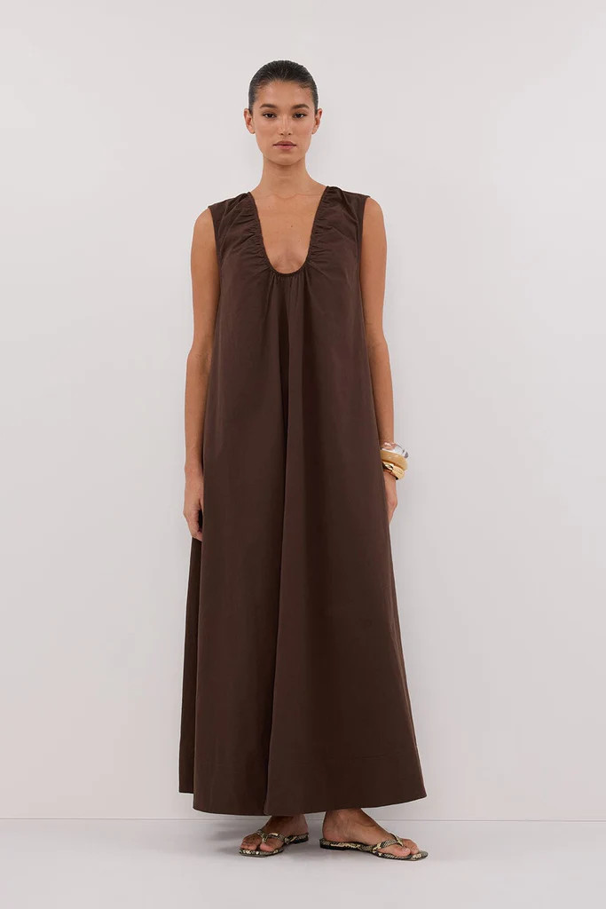 GABBY BITTER CHOC COTTON MIDI DRESS | DISSH