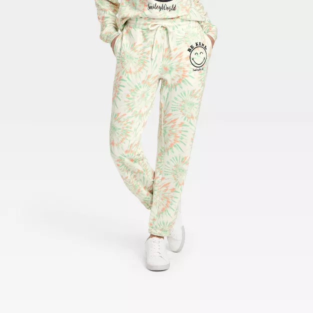 Women's SmileyWorld Be Kind Graphic Jogger Pants - White | Target