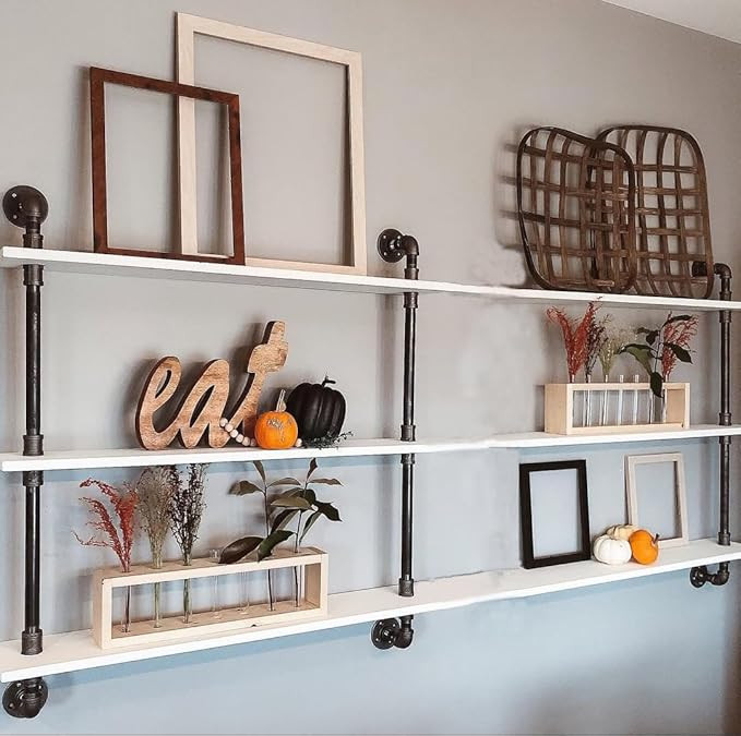 HDDFER Industrial Pipe Shelving Rustic White Pipe Wall Shelves Industrial Shelves with Wood Plank... | Amazon (US)