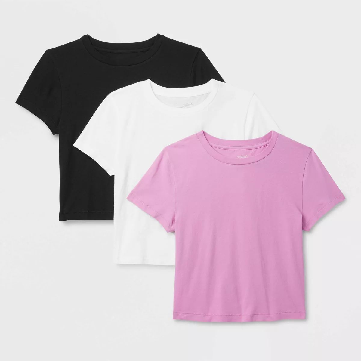 Women's 3pk Shrunken Short Sleeve T-Shirt - Universal Thread™ White/Black/Pink M | Target