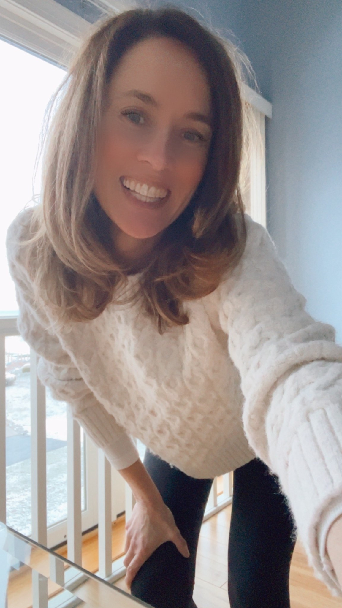 White sweater and black fleece lined leggings women’s winter outfit #over40style #dailystyle #ootd 

#LTKootd #LTKSaleAlert #LTKOver40