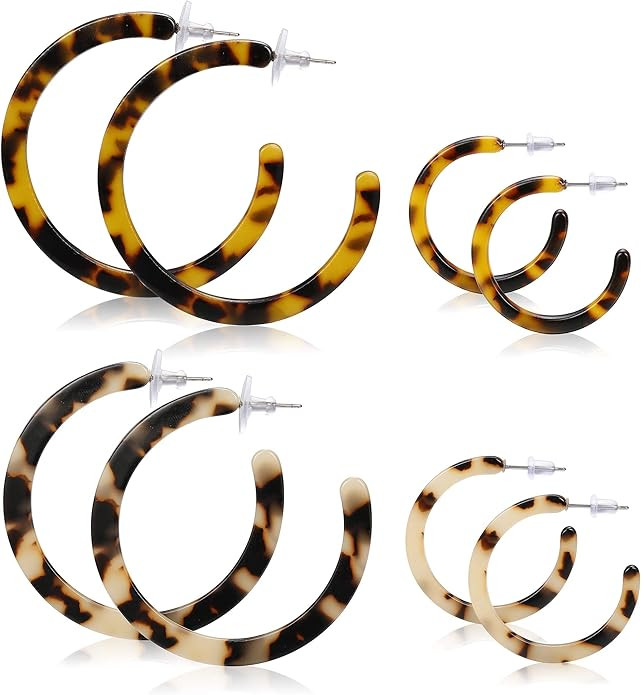 LOYALLOOK 4-8Pairs Acrylic Earrings Resin Geometric Hoop Fashion Earrings C Shaped Earrings Resin... | Amazon (US)