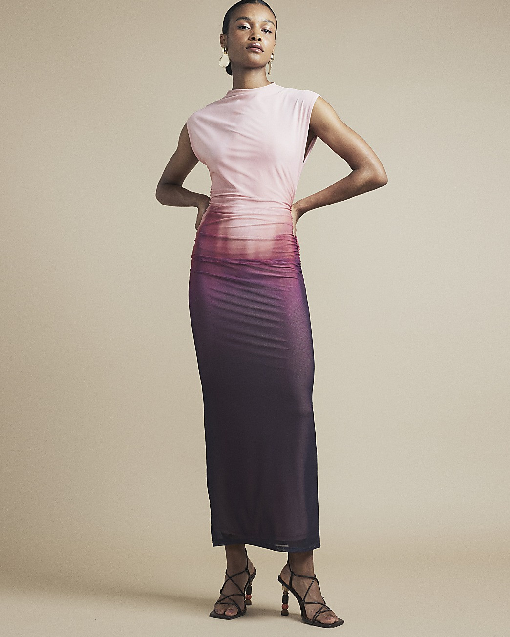 Pink mesh ombre bodycon midi dress | River Island (UK & IE)