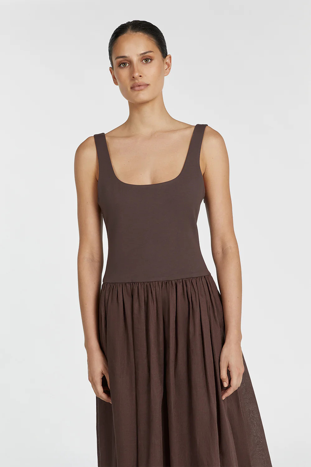 MON CHOCOLATE SCOOP NECK MIDI DRESS | DISSH