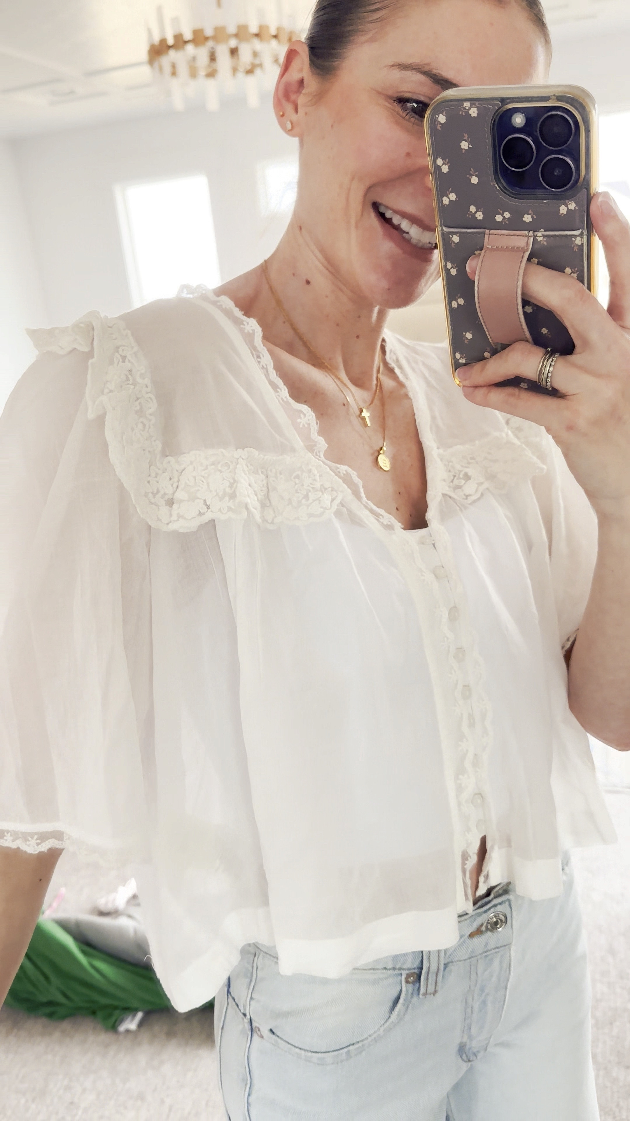 This top is the most beautiful, dainty piece and I’m so in love! Paired it with my favorite free people jeans under $100

#LTKstyletip #LTKfindsunder50 #LTKSeasonal