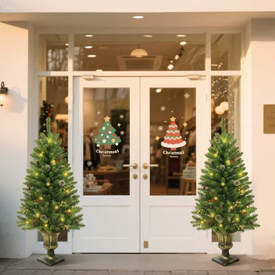 Holiday Xmas Decor, Holiday Christmas Decoration Set, 2Pcs 4Ft Artificial Trees with Lights, Wreath, Pine Cones, Red Berries | Target