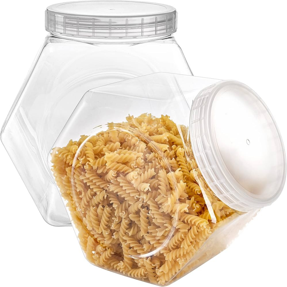 SOUJOY 2 Pack Plastic Candy Jar with Lid, 1 Gallon Cookie Containers for Kitchen Counter, Clear H... | Amazon (US)