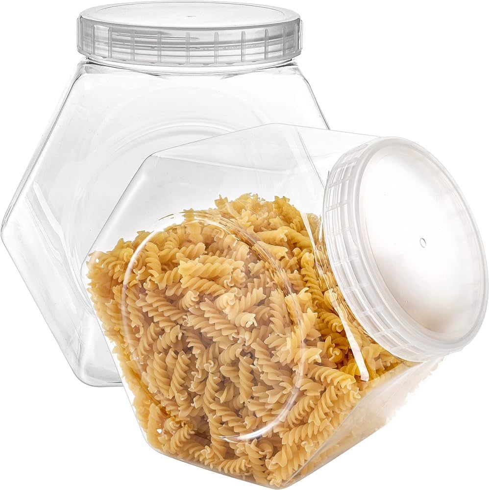 SOUJOY 2 Pack Plastic Candy Jar with Lid, 1 Gallon Cookie Containers for Kitchen Counter, Clear H... | Amazon (US)
