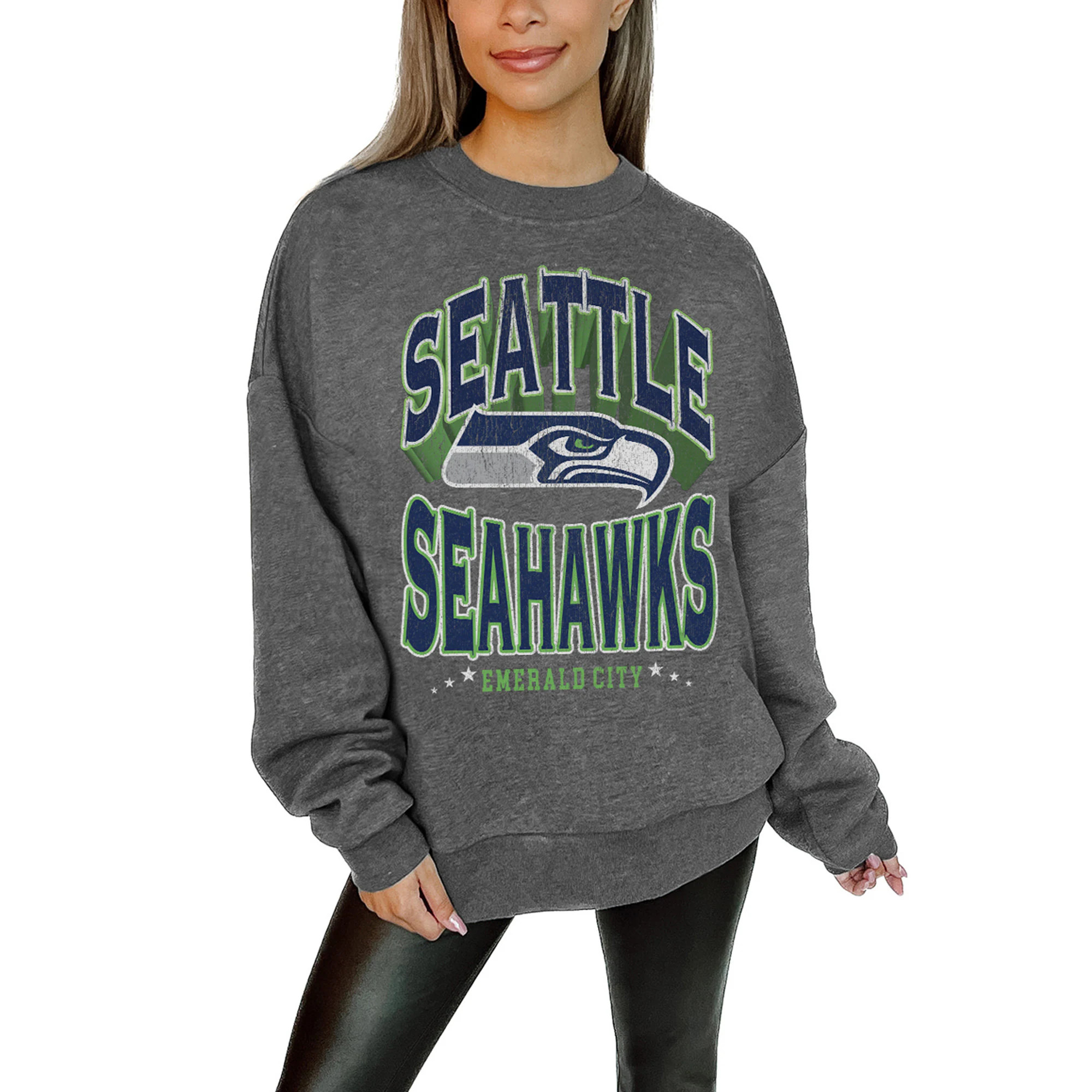 Seattle Seahawks Gameday Couture Women's Oversized Long Weekend Premium Fleece Drop Shoulder Pull... | Fanatics