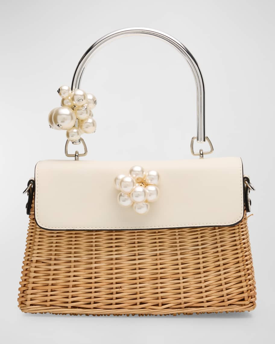 BTB Los Angeles Luna Pearly Rattan Top-Handle Bag | Neiman Marcus