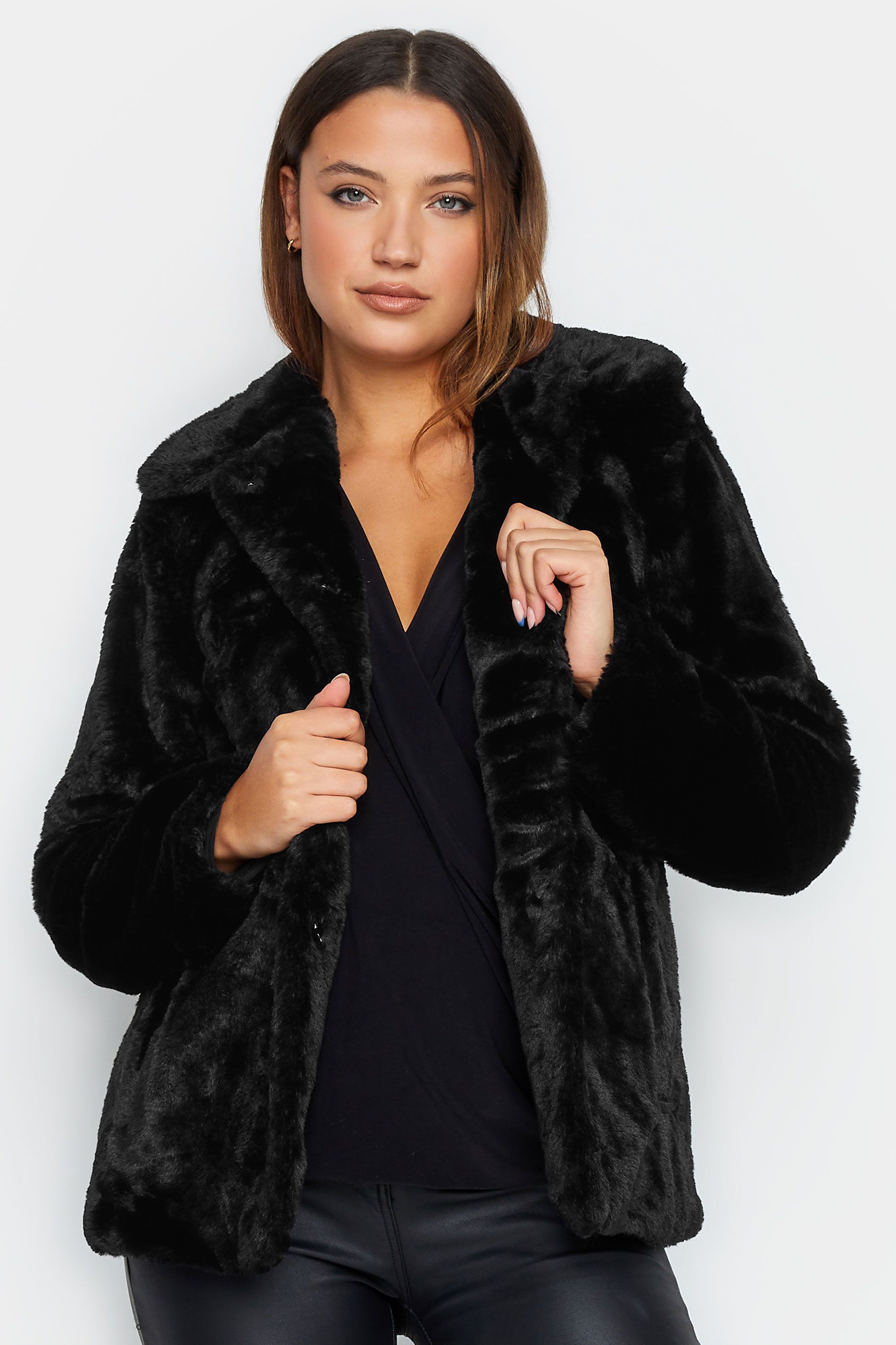 LTS Tall Black Faux Fur Coat | Long Tall Sally
