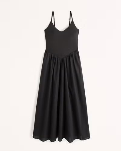 Mixed Fabric Drop-Waist Midi Dress | Abercrombie & Fitch (US)