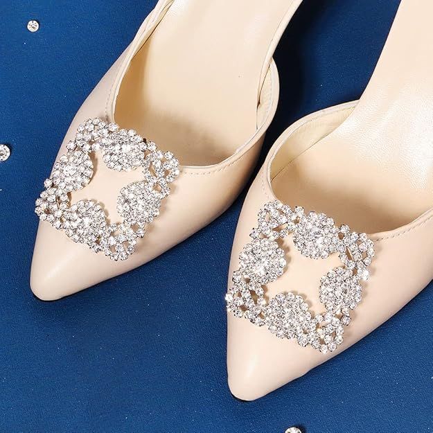 Missgrace Boho 2 Pairs Dainty Shiny Elegant Rhinestone Crystal Metal Shoe Clips Bridal Wedding Pa... | Amazon (US)