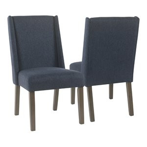 HomePop Dinah 38" Traditional Fabric Dining Chairs in Navy Blue (Set of 2) | Homesquare