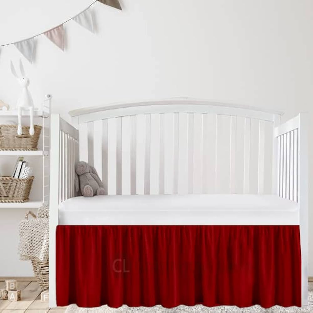 Burgundy Crib Skirt Dust Ruffle, 100% Natural Cotton-Nursery Crib-Toddler Bedding Skirt for Baby ... | Amazon (US)