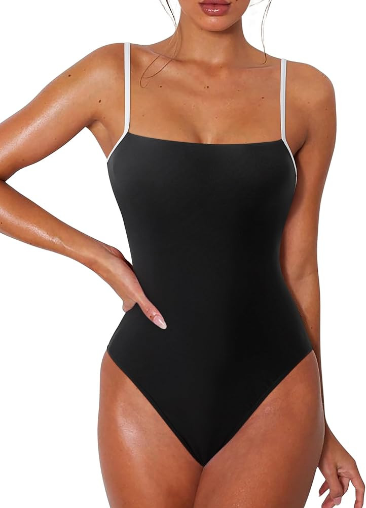 RXRXCOCO Women Sexy One Piece Swimsuits Tummy Control Square Neck Bathing Suit Backless Swimwear | Amazon (US)