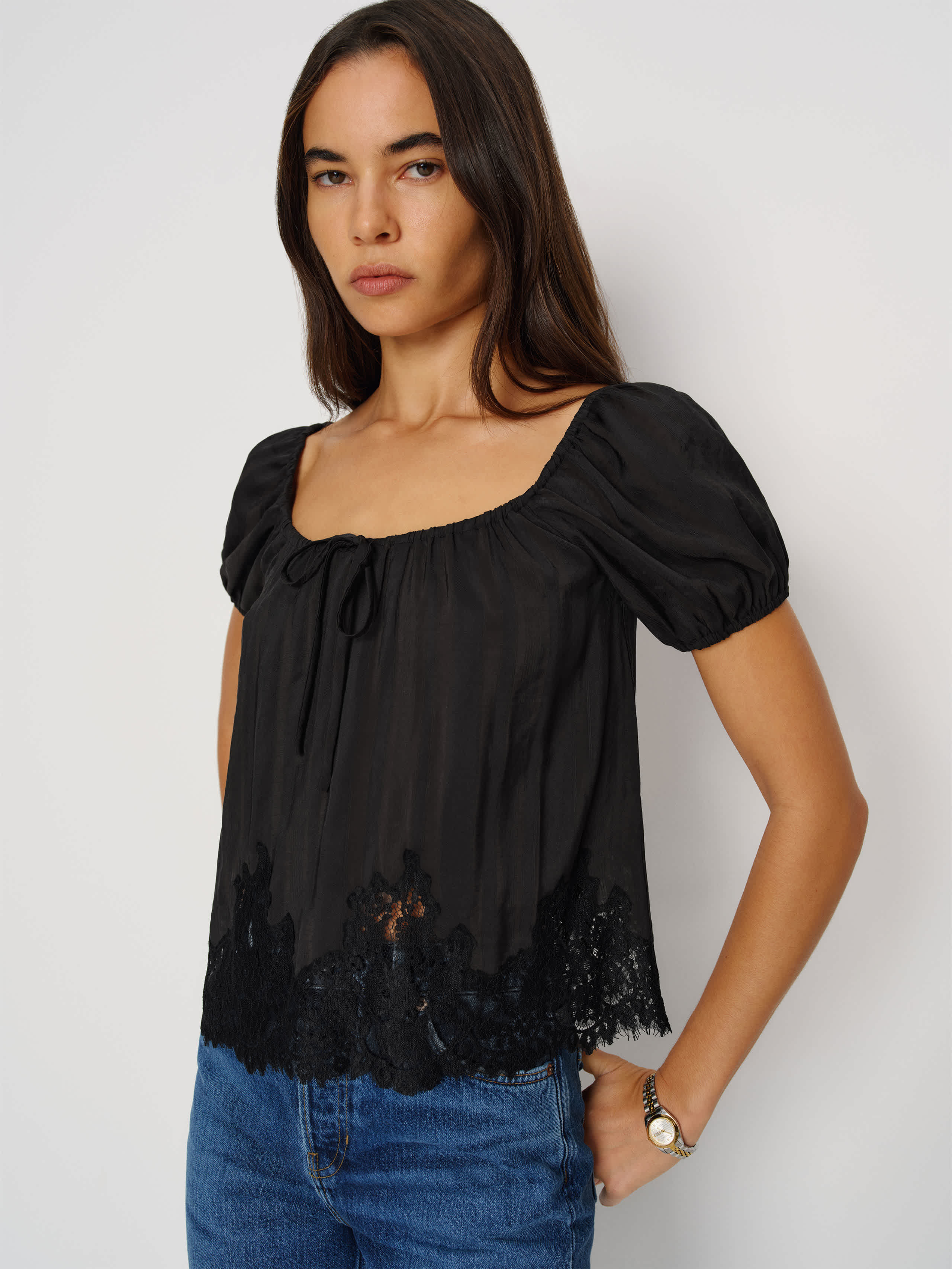 Reformation Rhia Top Black Lace Medium | Reformation (Global)