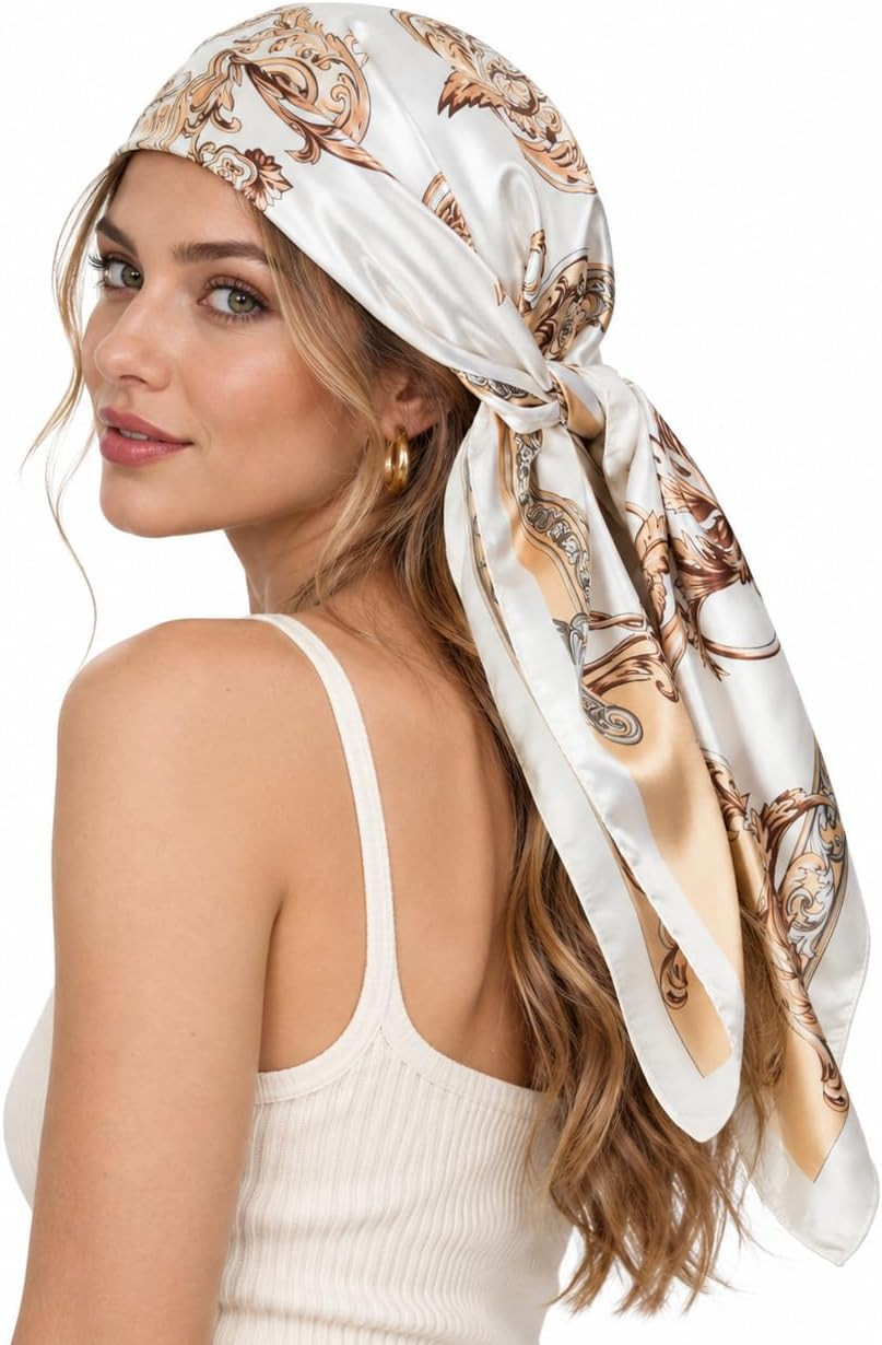 RIIQIICHY Head Scarf for Women Like Silk Scarf Hair Scarf Printed Square Scarf Bandanas for Women 35 Inches | Amazon (US)