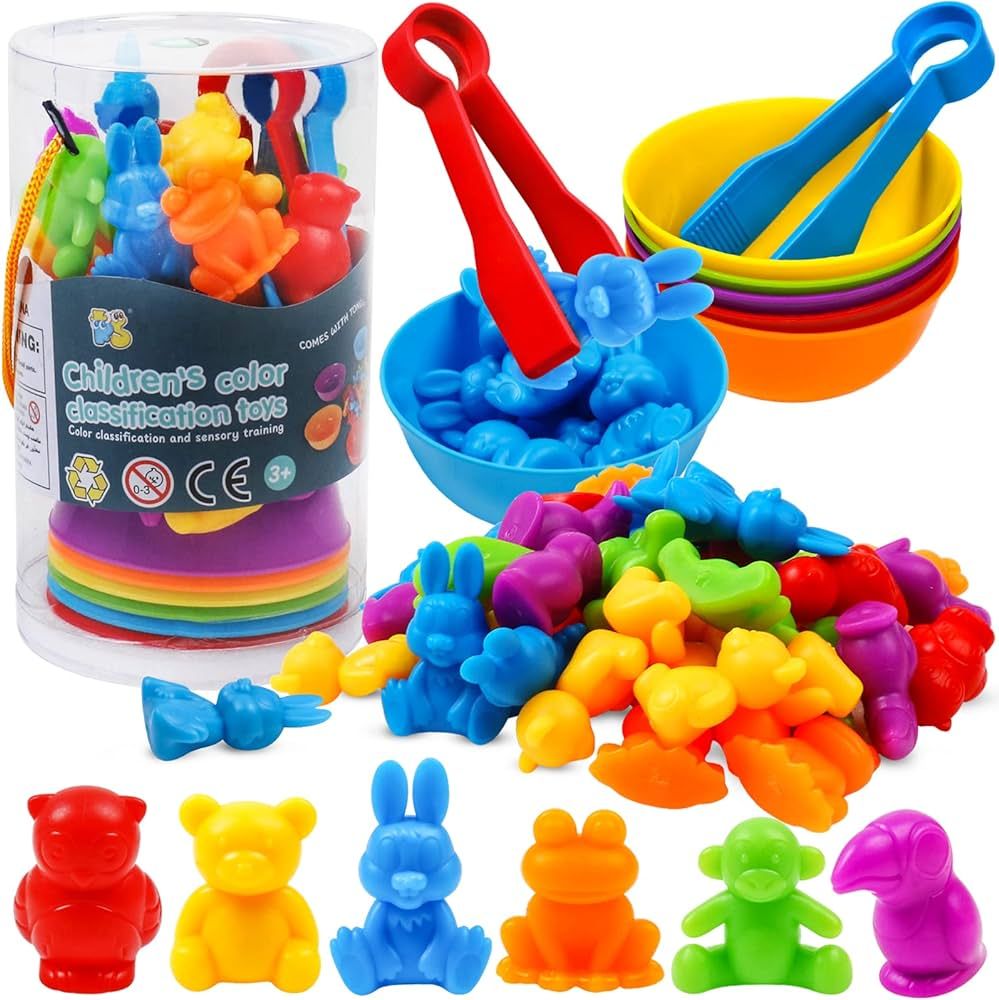 NAODONGLI Counting Color Sorting Toys Animals Matching Games with Rainbow Bowls,Preschool Learnin... | Amazon (US)