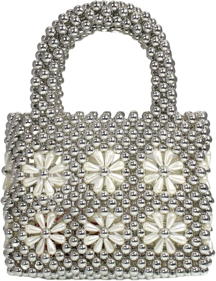 Women Beaded Handbags Elegant Handmade Weave Purse Crystal Pearl String Tote Bags for Banquet Wed... | Amazon (US)