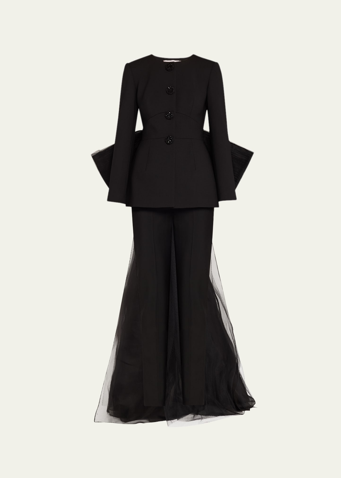Carolina Herrera Open-Back Collarless Jacket With Removable Bow | Bergdorf Goodman