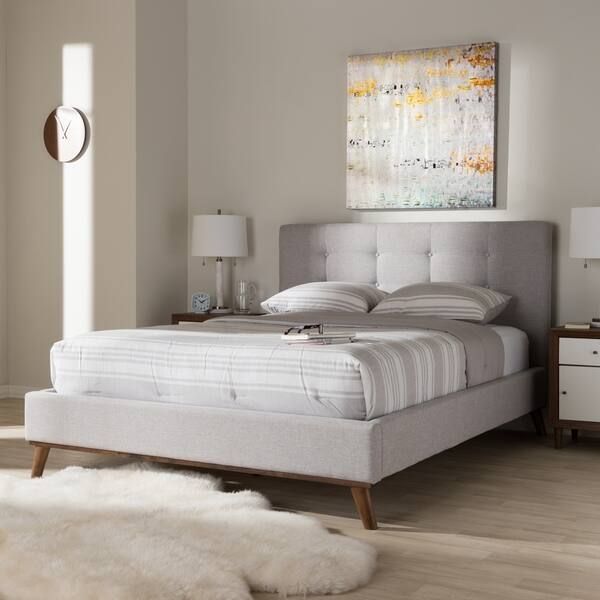 Carson Carrington Kervo Mid-century Fabric Platform Bed - Beige - Queen | Bed Bath & Beyond
