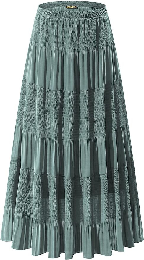 NASHALYLY Women's Chiffon Elastic High Waist Pleated A-Line Flared Maxi Skirts | Amazon (US)