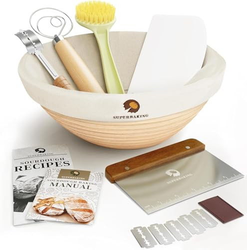 Superbaking Banneton Bread Proofing Basket, Sourdough Bread Baking Supplies, Round 9 Inch Sourdough Starter Kit, Proofing Basket for Bread Baking, Bread Making Supplies Tools, Banneton Basket Gift Set | Amazon (US)