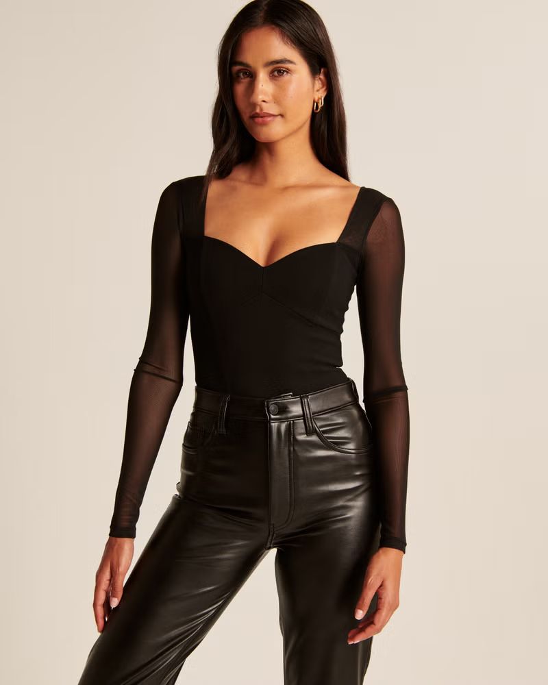 Long-Sleeve Sweetheart Corset Bodysuit | Abercrombie & Fitch (US)