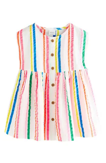NEXT Kids' Rainbow Stripe Cotton Seersucker Sleeveless Shirtdress in White at Nordstrom Rack, Size 5-6Y | Nordstrom Rack