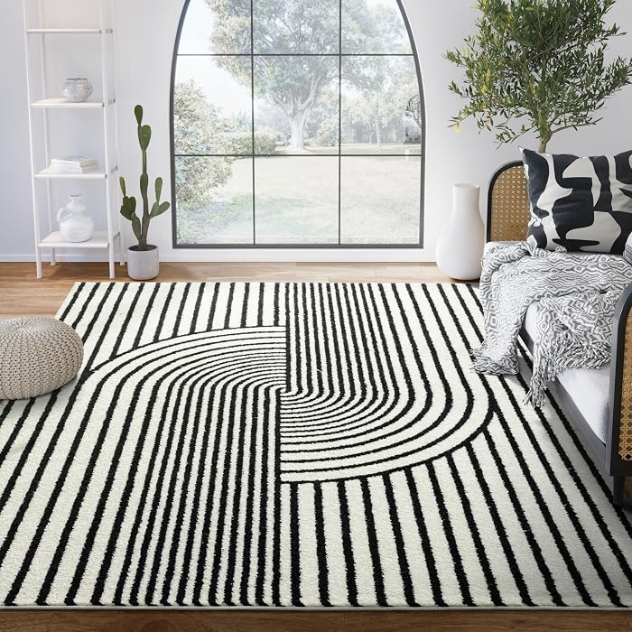 Abani Nuevo Collection Area Rug - Mid-Century Black and White Arch Knot Design - 6' x 9' - for Living Room, Bedroom & Office | Amazon (US)