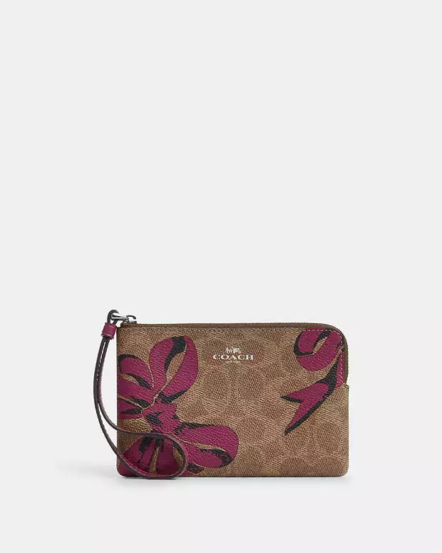 Corner Zip Wristlet In Signature Canvas With Bow Print | Coach Outlet US