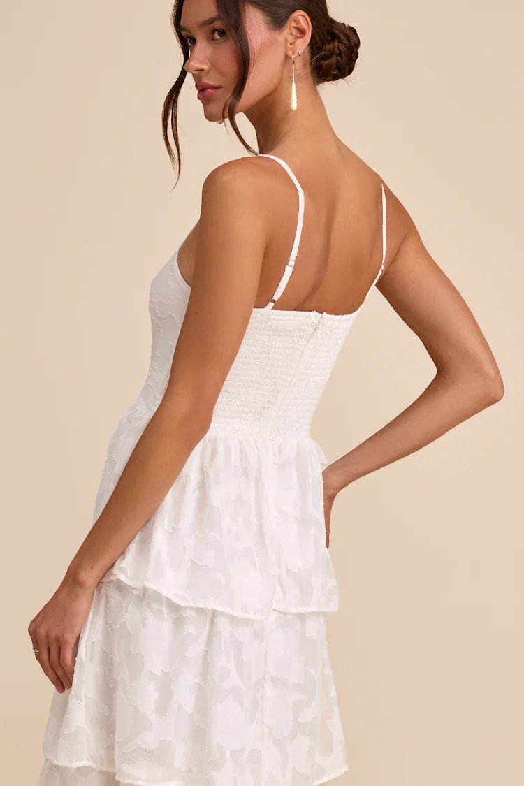 Grace and Beauty White Burnout Floral Print Tiered Dress | Lulus