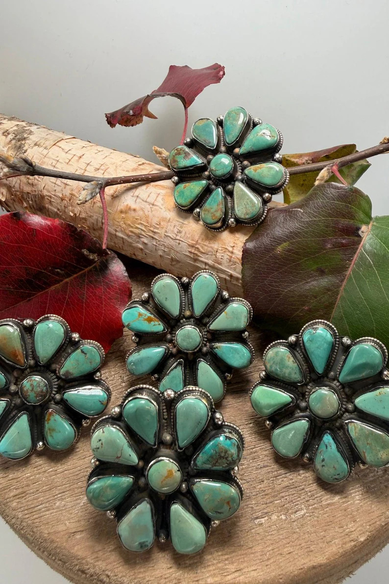 Squash Blossom Turquoise Flower Ring - Etsy | Etsy (US)