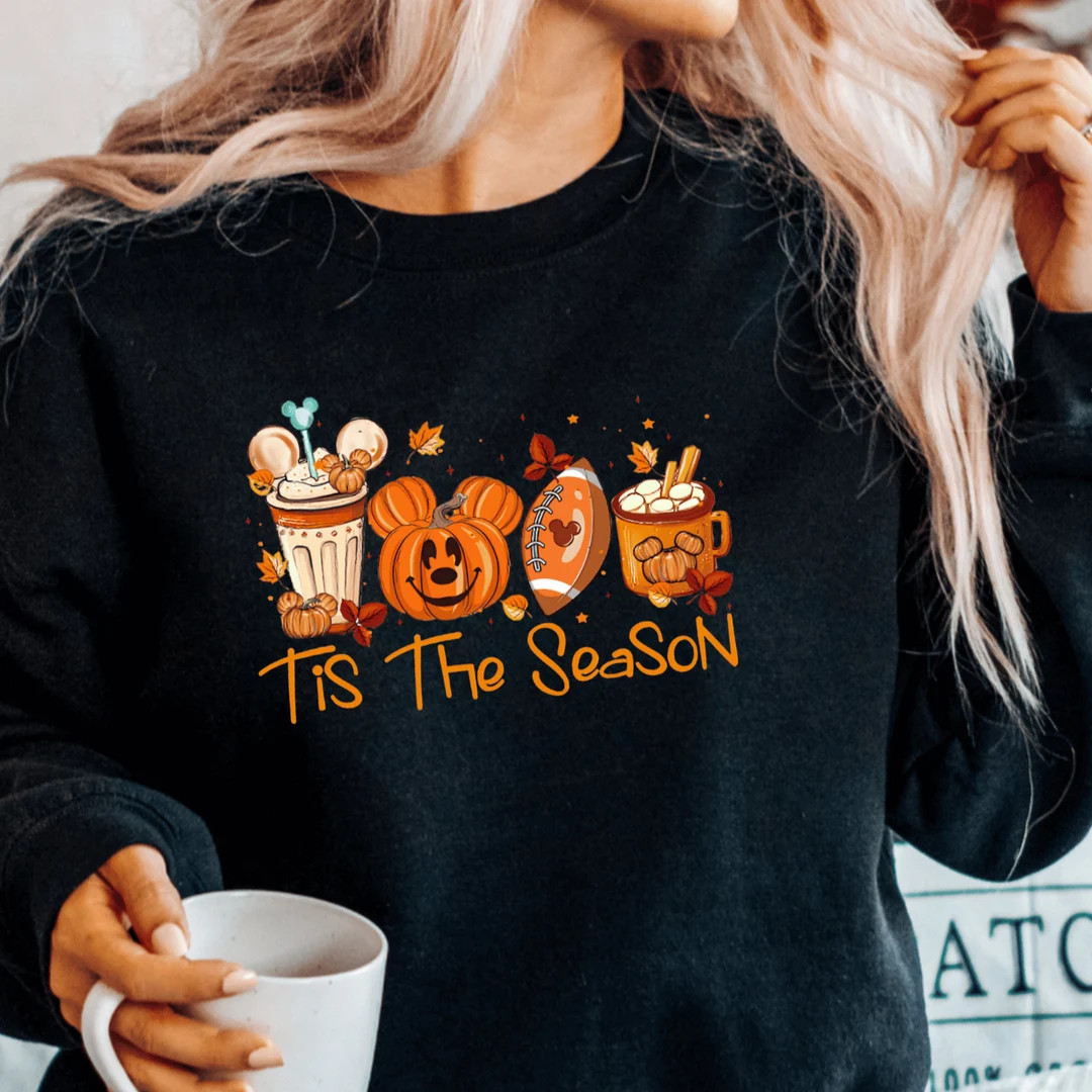 Mickey Ears Disney Halloween Coffee Tis the Season Sweatshirt, Disney Fall Thanksgiving Pumpkin C... | Etsy (US)