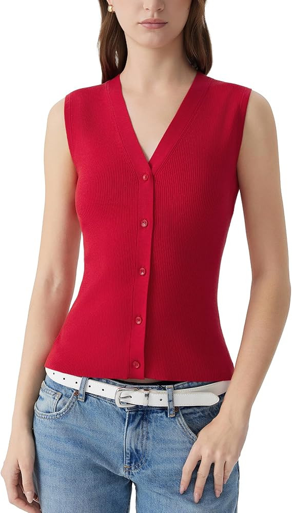 SUUKSESS Women Button Down Vest Tops Summer V Neck Sleeveless Tank Tops Business Casual Sweater V... | Amazon (US)