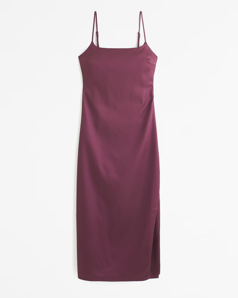 Stretch Satin Column Midi Dress | Abercrombie & Fitch (US)