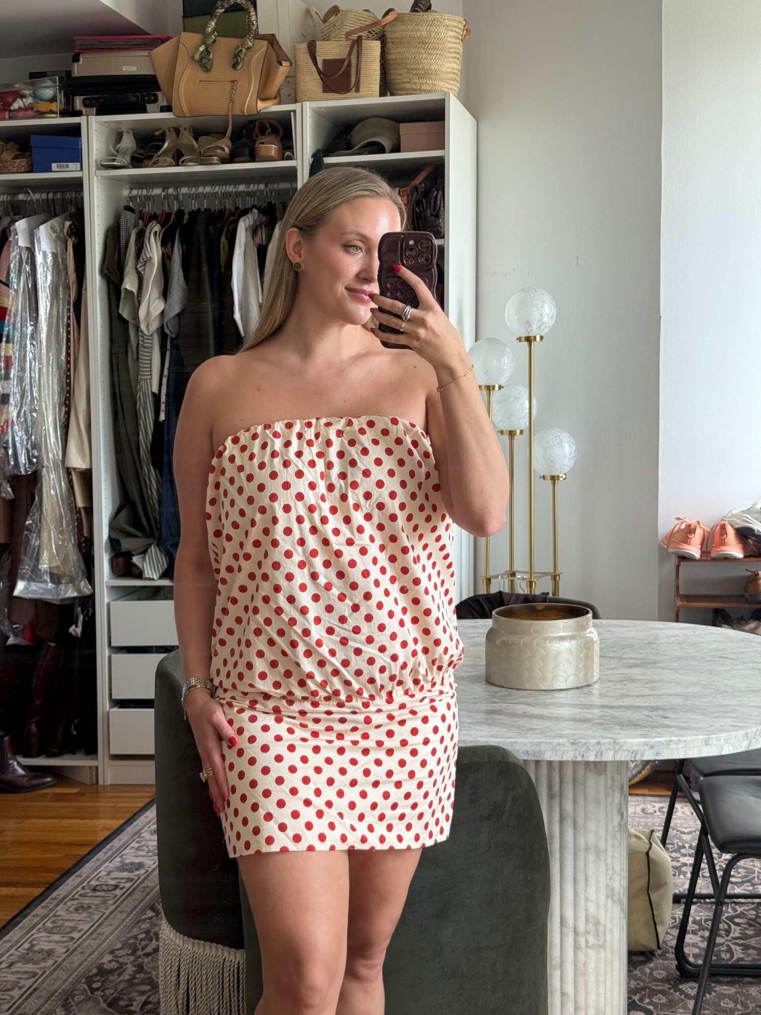 This polka dot bandage dress is screaming summer! Wearing a large 

#LTKootd #LTKTall #LTKMidsize