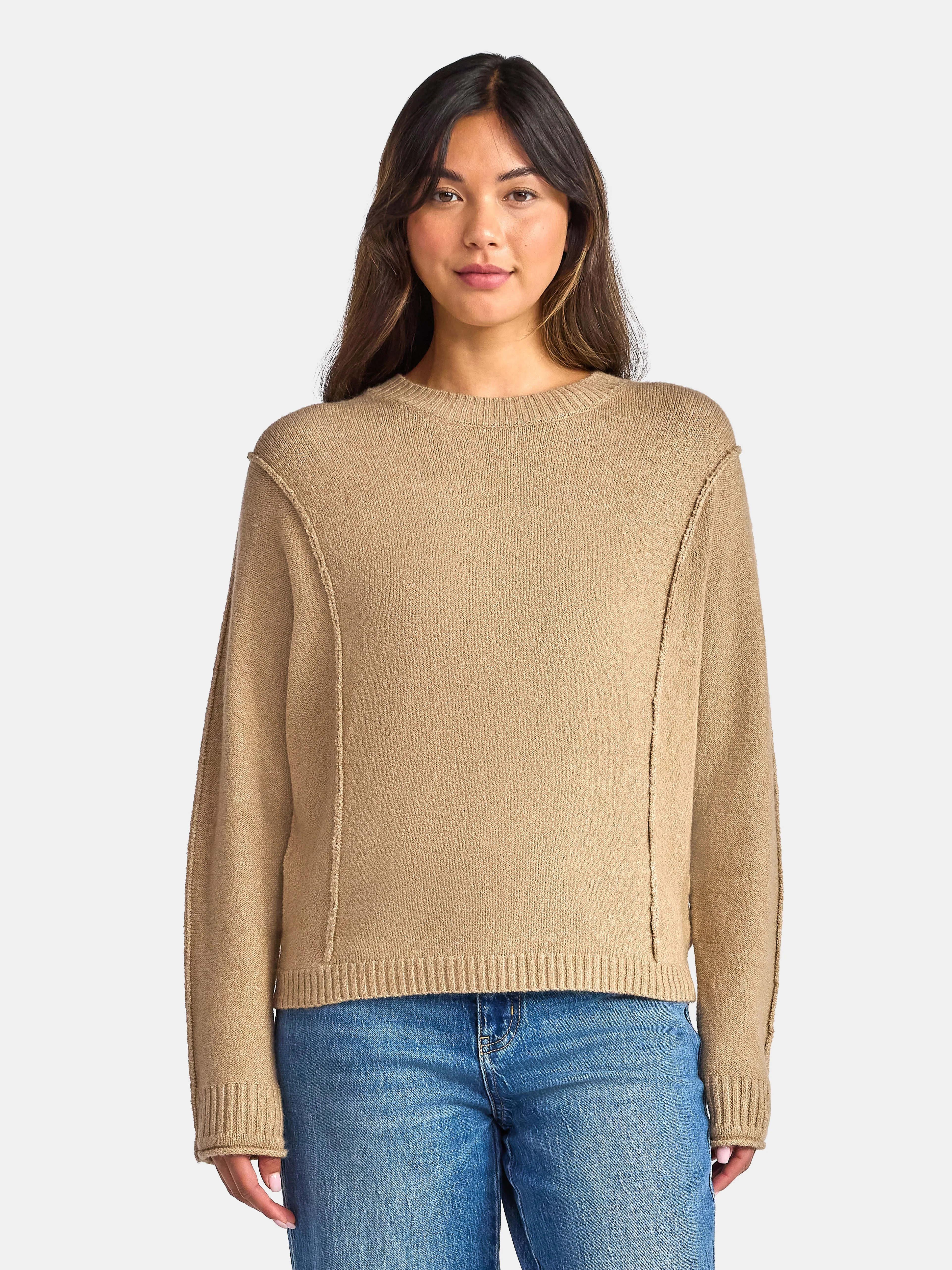 Time and Tru Women's Reverse Linking Pullover Sweater with Long Sleeves, Midweight, Sizes XS-XXXL | Walmart (US)