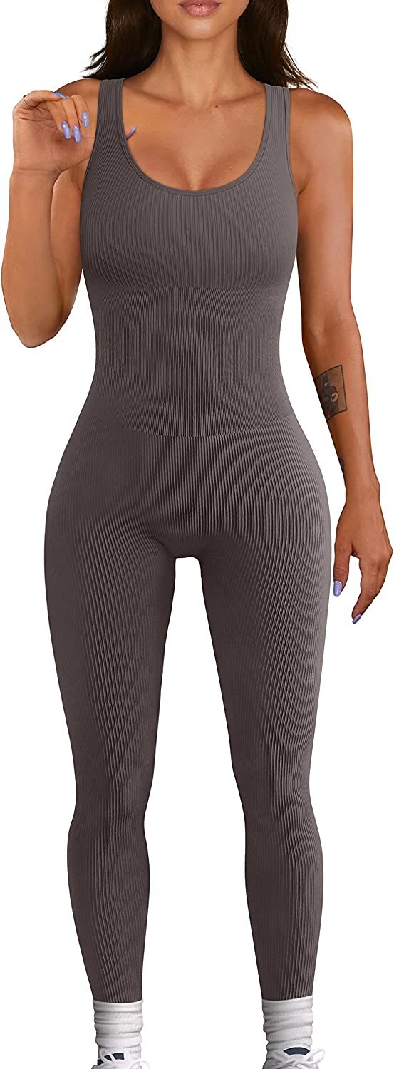 OQQ Women's Jumpsuits Ribbed One Piece Tank Tops Rompers Sleeveless Yoga Exercise Jumpsuits | Amazon (US)