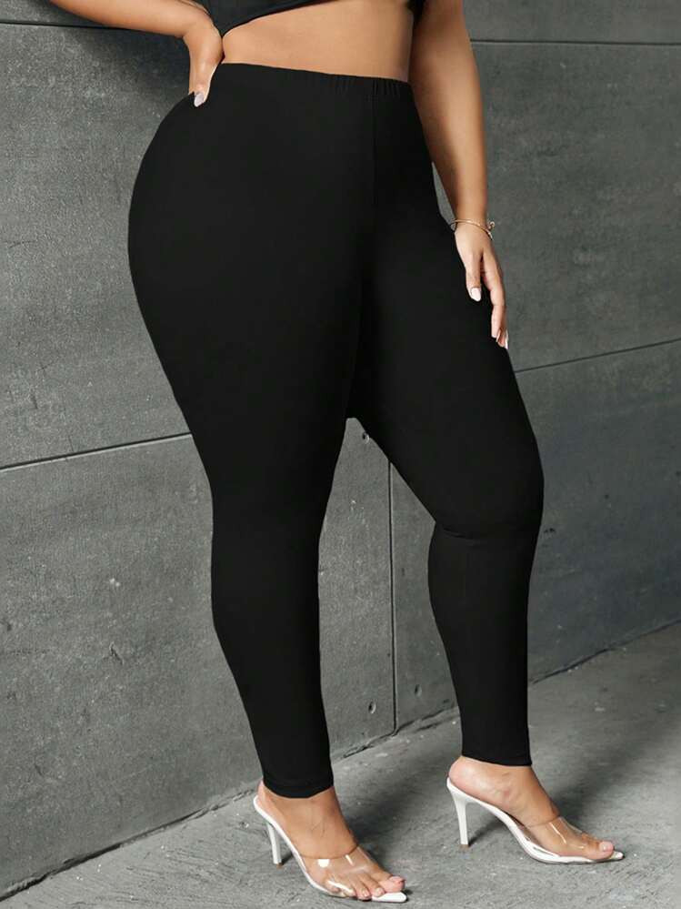SHEIN SXY Plus Solid Elastic Waist Leggings | SHEIN