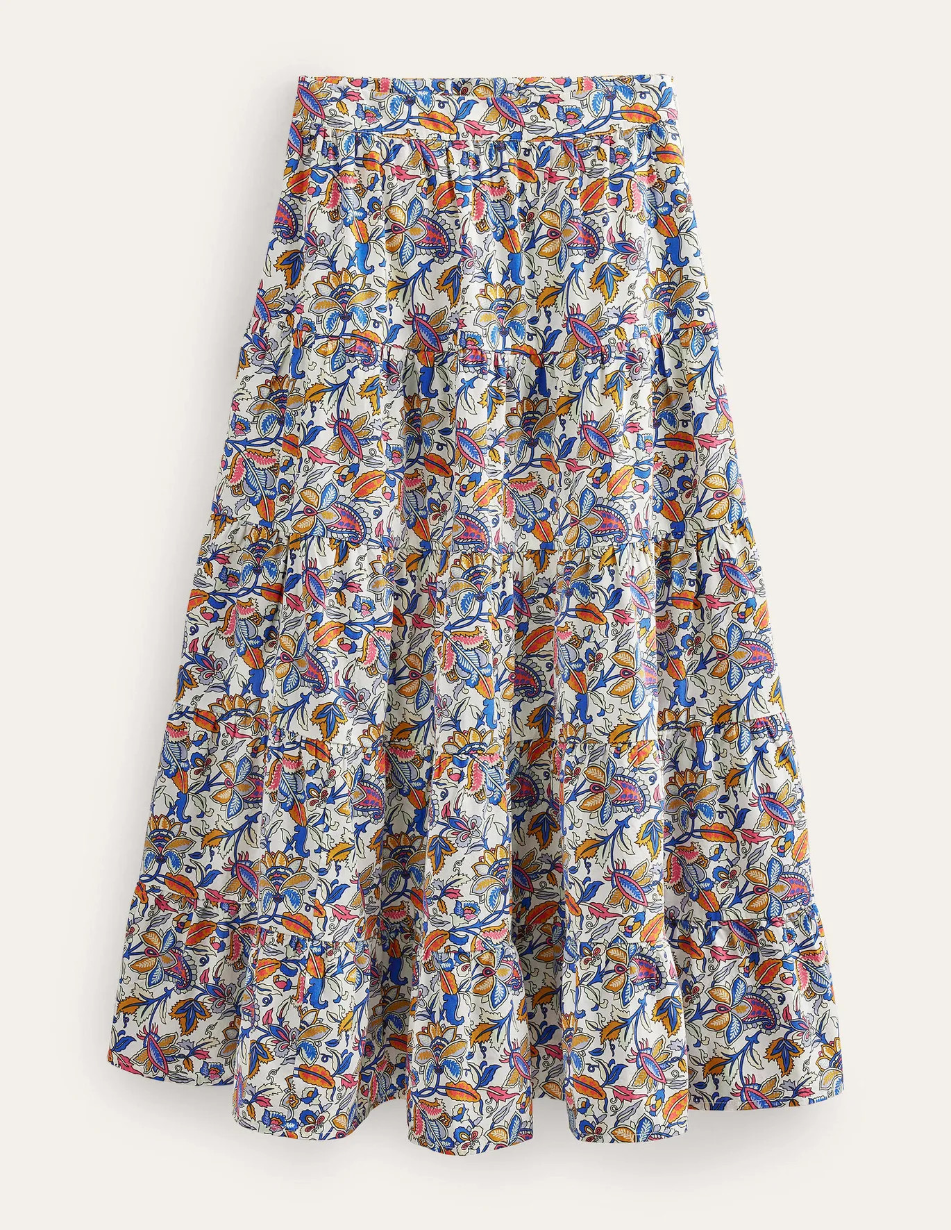 Tiered Poplin Midi Skirt - Nebulas Blue, Paisley Vine | Boden (US)