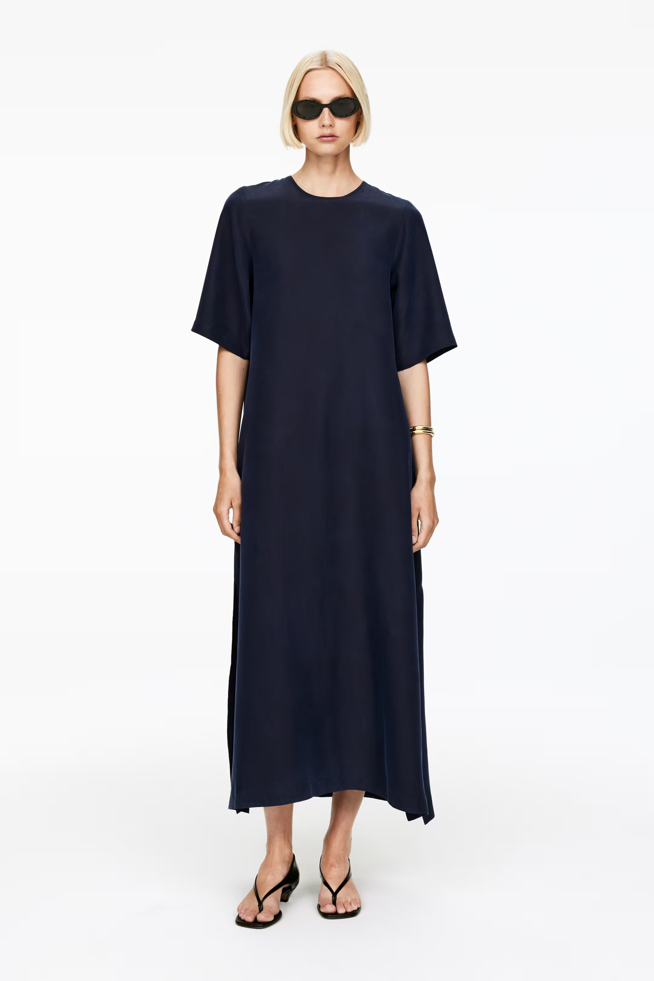 Silk T-Shirt Dress - Dark Blue - Ladies | H&M GB | H&M (UK, MY, IN, SG, PH, TW, HK)