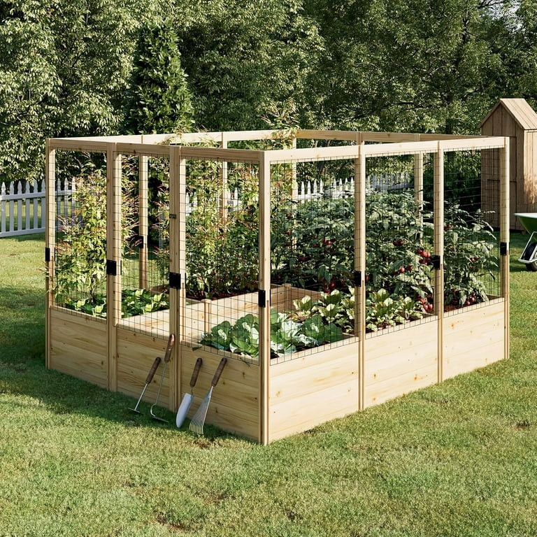Jocisland Wooden Raised Garden Bed for Outdoor, Deep Large Planter Box with Netting for Gardening... | Walmart (US)