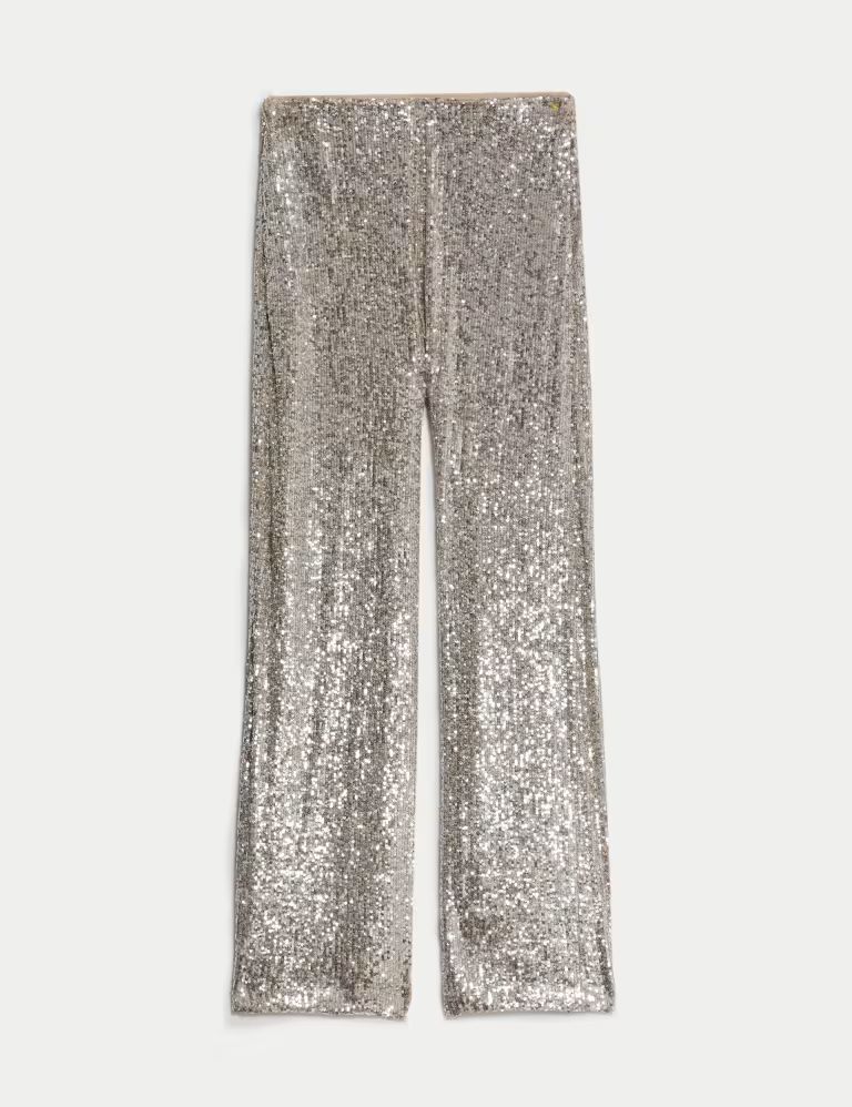 Sequin Elasticated Waist Wide Leg Trousers | Marks & Spencer (UK)