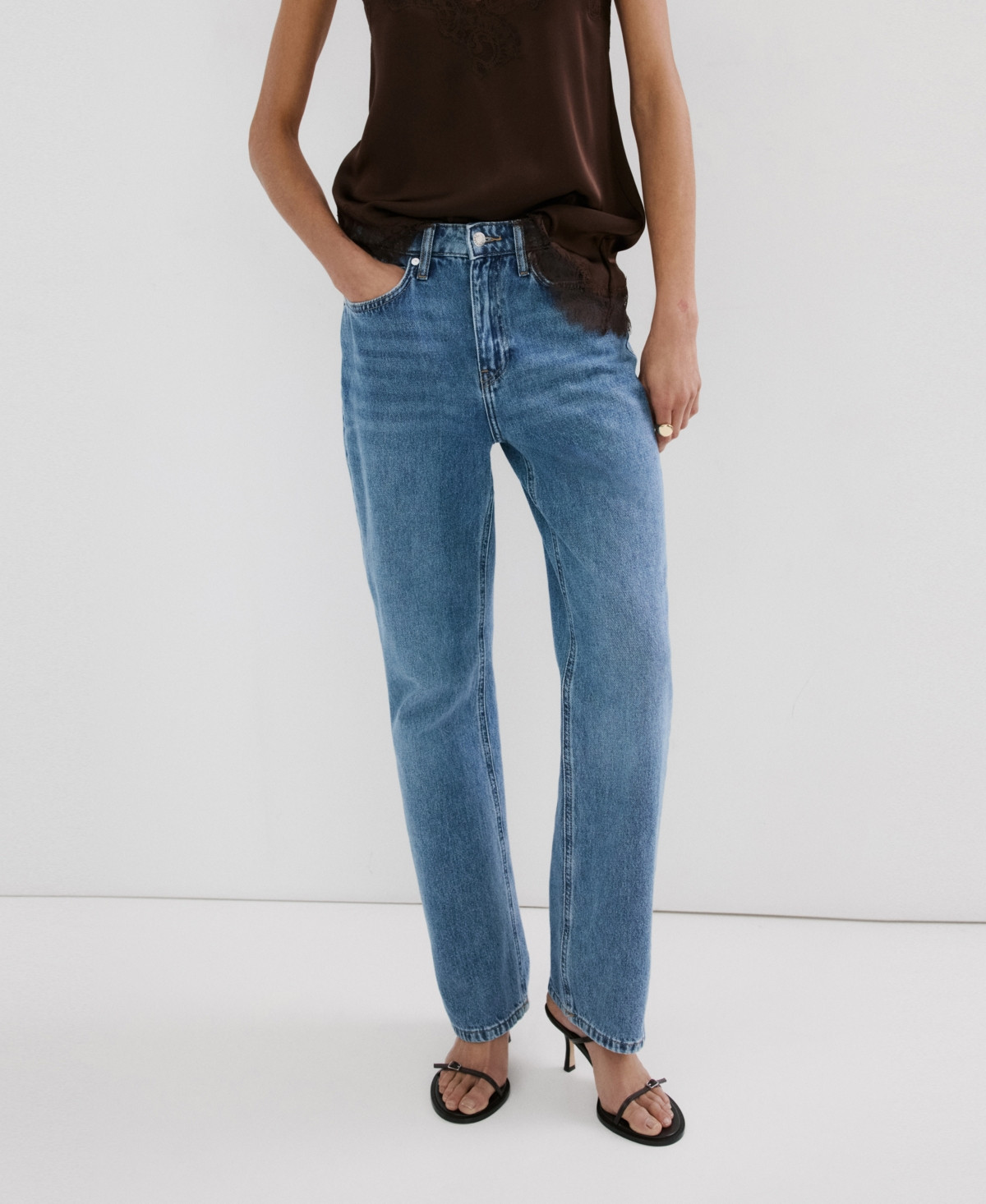 Mango Women's Matilda Medium-Rise Straight-Fit Jeans - Medium Blue | Macy's