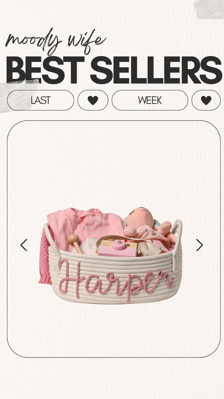 Moody Wife Best Sellers Last Week • personalized baby basket with baby girl names or baby boy names — perfect for a new baby gift, babies first christmas or a 1st birthday gift!

#bestsellers #topfinds #MustHaves #BestSellerAlert #PopularPicks #TrendingNow #babygiftidea #newbaby #newborngift