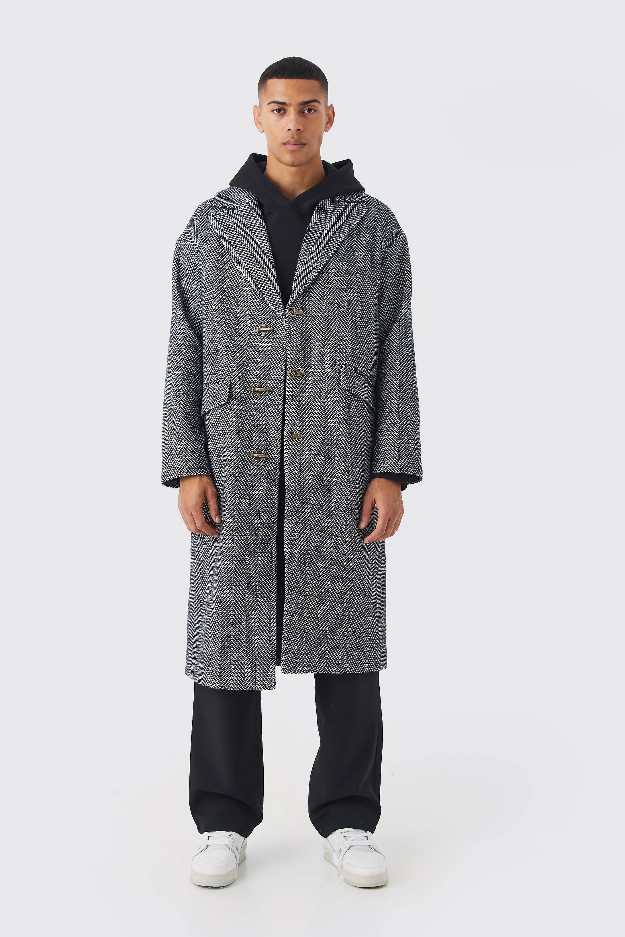 Wool Look Overcoat With Metal Clasp | boohooMAN (DE, IE & UK)